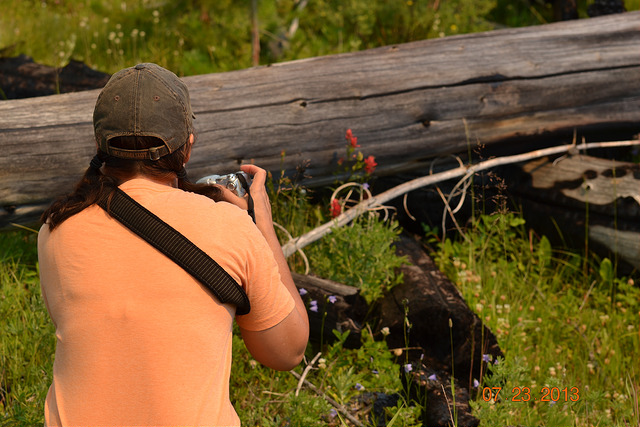 Photographer with flowers